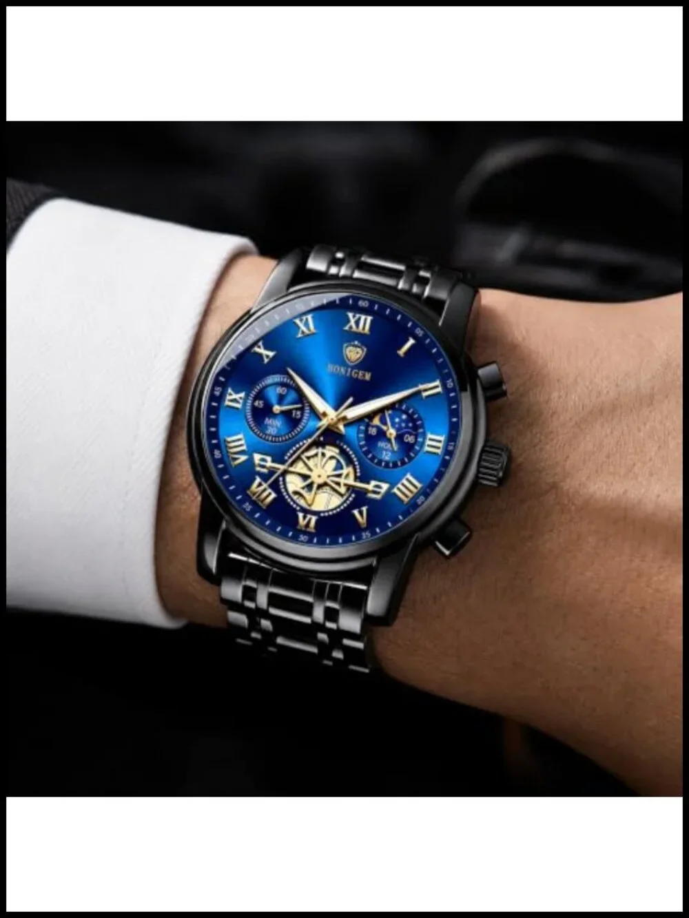 Mens Chronograph Watch Stainless Steel Business Dress Quartz